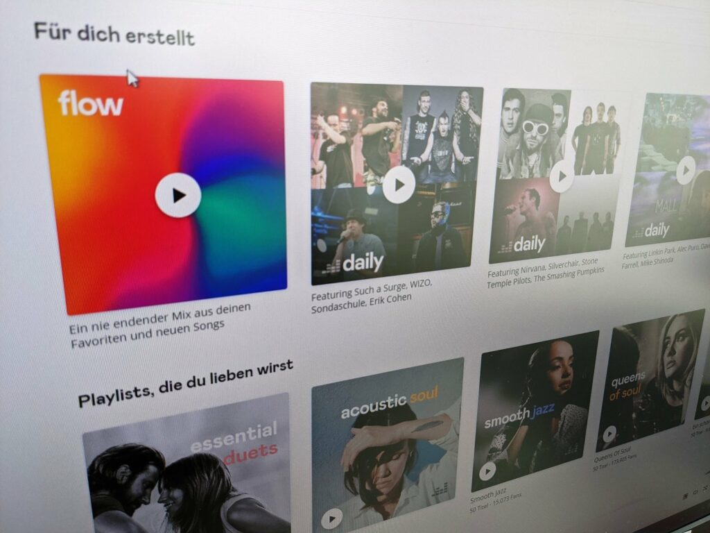 Deezer Startseite am Desktop